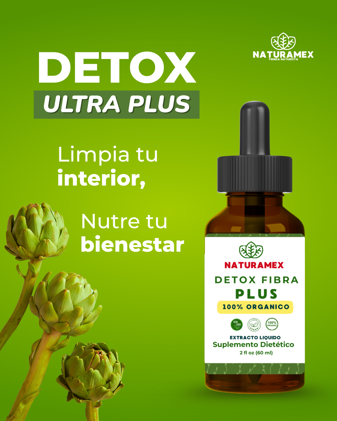 4x2 Detox Ultra Plus 60 ml - Alcachofa + Vinagre de Manzana